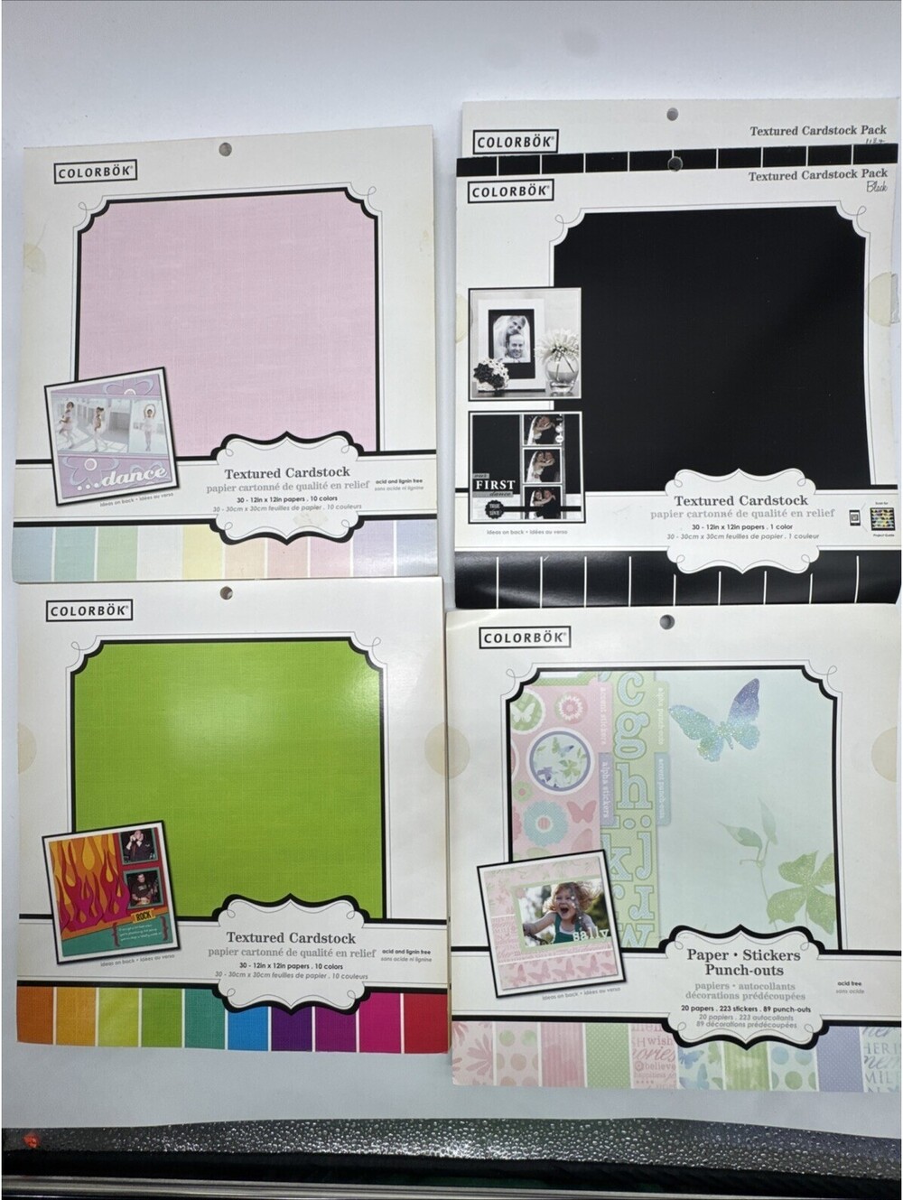 Large Lot Colorbok 12x12” Paper Assorted Colors, Punch Outs & Stickers Scrapbook